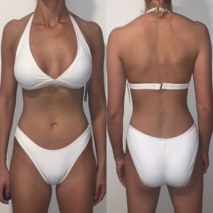 Jamye Shaw White High Leg Halter Pageant Bikini